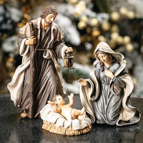 Sullivans Holy Family Nativity Set of 3, Mother Mary, Baby Jesus, Joseph, Hand Painted Nativity Sets for Christmas, Tabletop Desk Display Christmas Décor