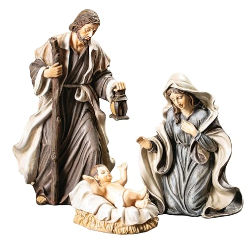 Sullivans Holy Family Nativity Set of 3, Mother Mary, Baby Jesus, Joseph, Hand Painted Nativity Sets for Christmas, Tabletop Desk Display Christmas Décor