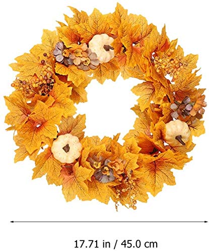 Thanksgiving Wreath Autumn Simulation Wreath Garland Rattan Pumpkin Maple Leaf Garland for Christmas Thanksgiving Hanging Decoration