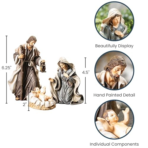 Sullivans Holy Family Nativity Set of 3, Mother Mary, Baby Jesus, Joseph, Hand Painted Nativity Sets for Christmas, Tabletop Desk Display Christmas Décor