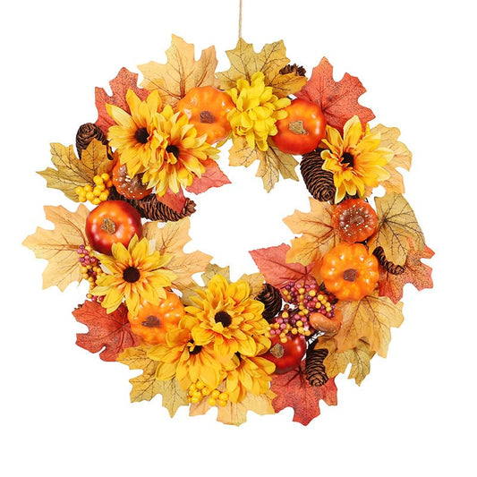 Ochine Artificial Fall Wreath for Front Door, Fall Decor Autumn Wreath Artificial Fall Harvest Wreath Autumn Maples Leaf Pumpkin Pine Cone Berry Wreath Fall Decorations Thanksgiving Halloween Decor