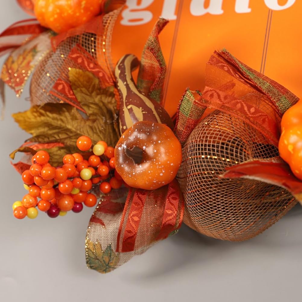 Ochine Fall Wreath Autumn Wreath Fall Decor, Pumpkin Wreath Fall Leaves Artificial Autumn Harvest Wreath with Cape Gooseberries and Berries Fall Decoration for Front Door Wall Window Home Decor