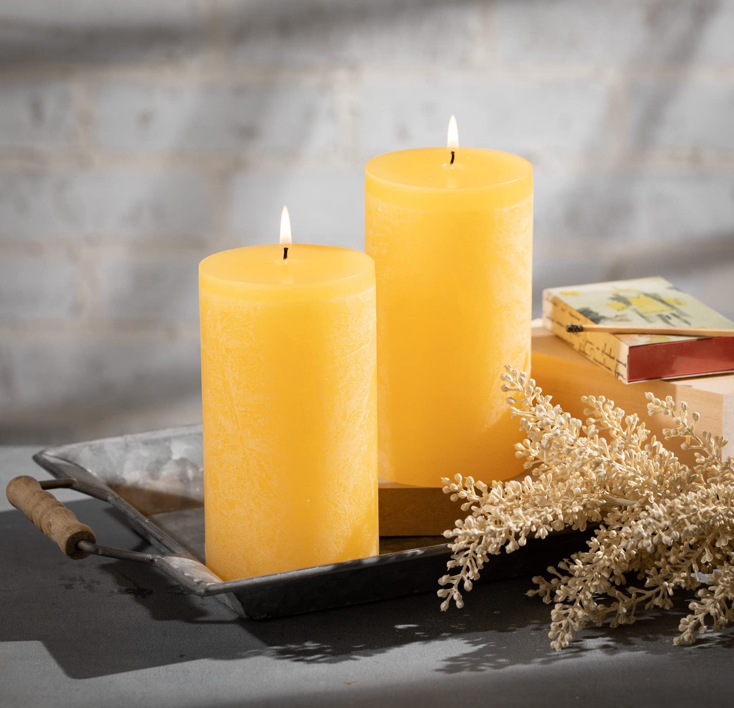 Sullivans Vance Kitira Pillar Candles Set of 2, 6-Inch Off-White Candle Sets, Clean-Burning, Environmental-Friendly, Unscented, Hand-Poured Wax Candles, Home Décor (CT246MWKIT)