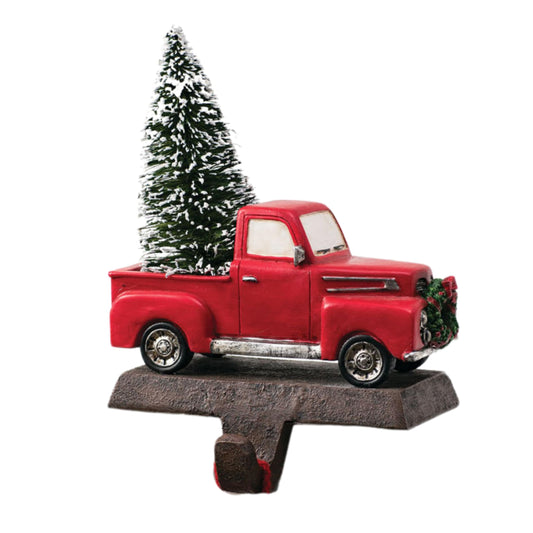 Sullivans Little Red Truck Holding a Christmas Tree Stocking Holders for Mantel, Christmas Stocking Holder for Fireplace, Stocking Hooks for Fireplace Stocking Holders for Holiday Decoration