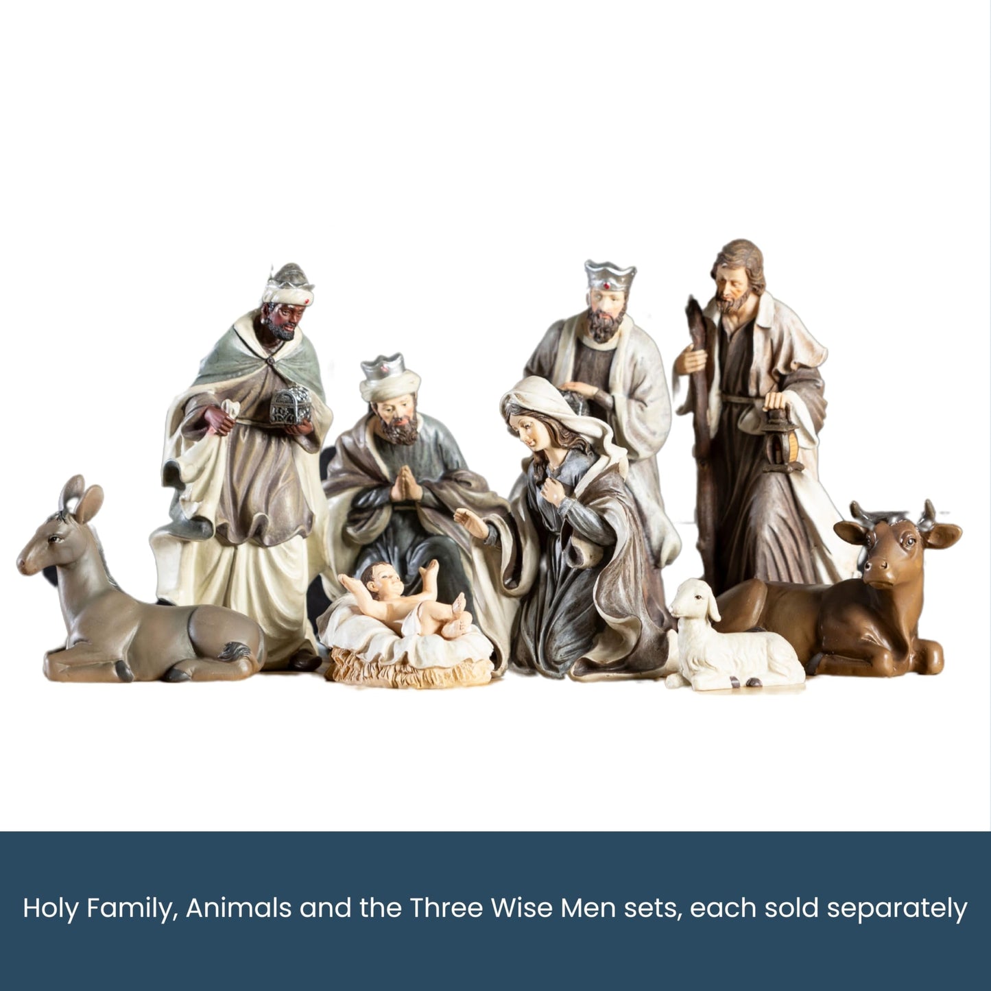 Sullivans Holy Family Nativity Set of 3, Mother Mary, Baby Jesus, Joseph, Hand Painted Nativity Sets for Christmas, Tabletop Desk Display Christmas Décor