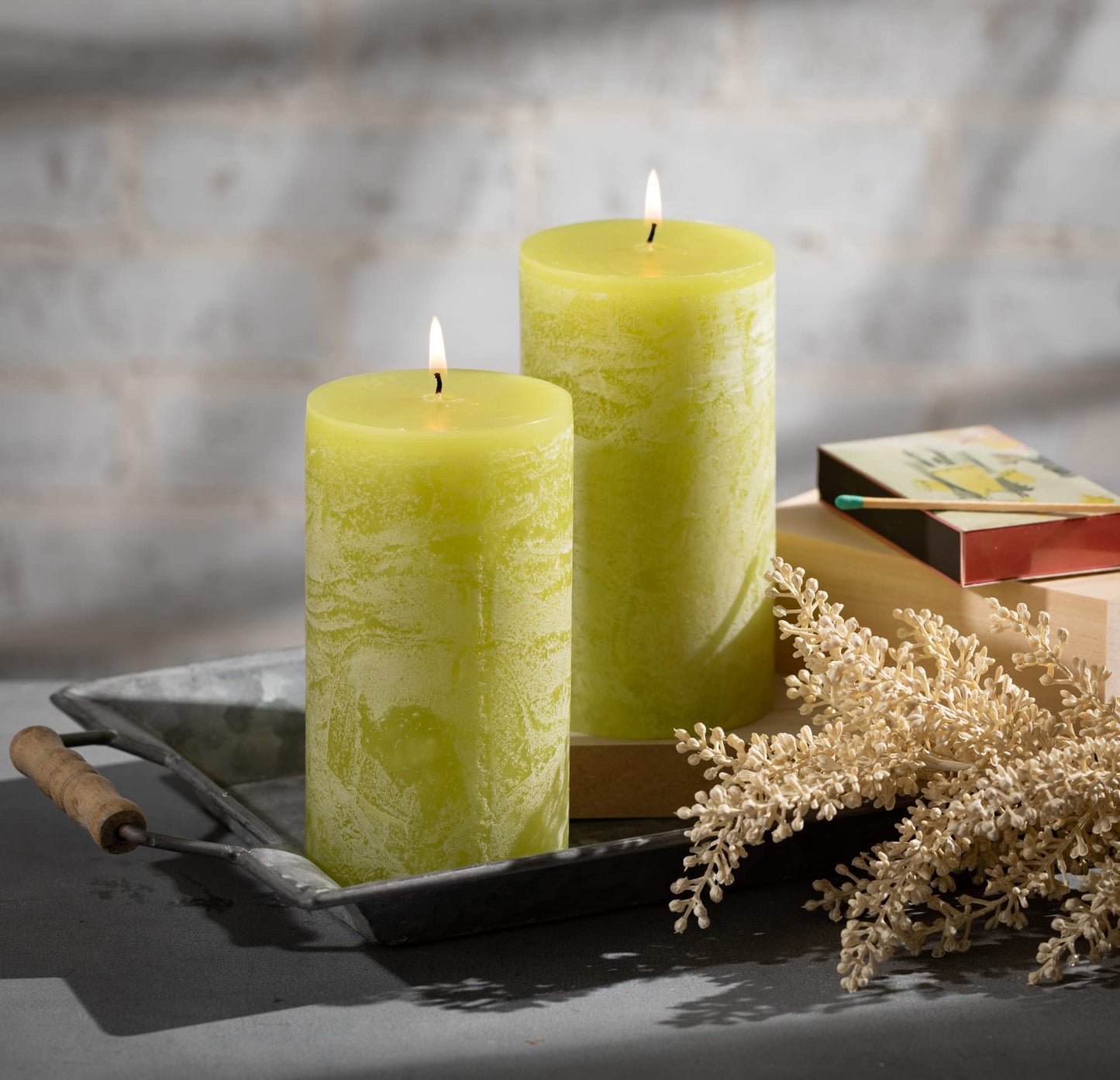 Sullivans Vance Kitira Pillar Candles Set of 2, 6-Inch Off-White Candle Sets, Clean-Burning, Environmental-Friendly, Unscented, Hand-Poured Wax Candles, Home Décor (CT246MWKIT)