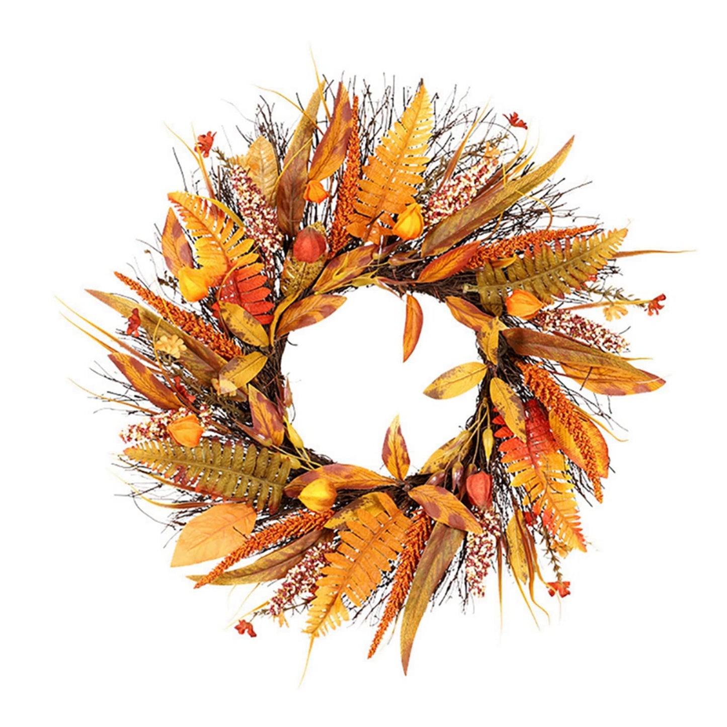 Ochine Fall Wreath Autumn Wreath Fall Decor, Pumpkin Wreath Fall Leaves Artificial Autumn Harvest Wreath with Cape Gooseberries and Berries Fall Decoration for Front Door Wall Window Home Decor