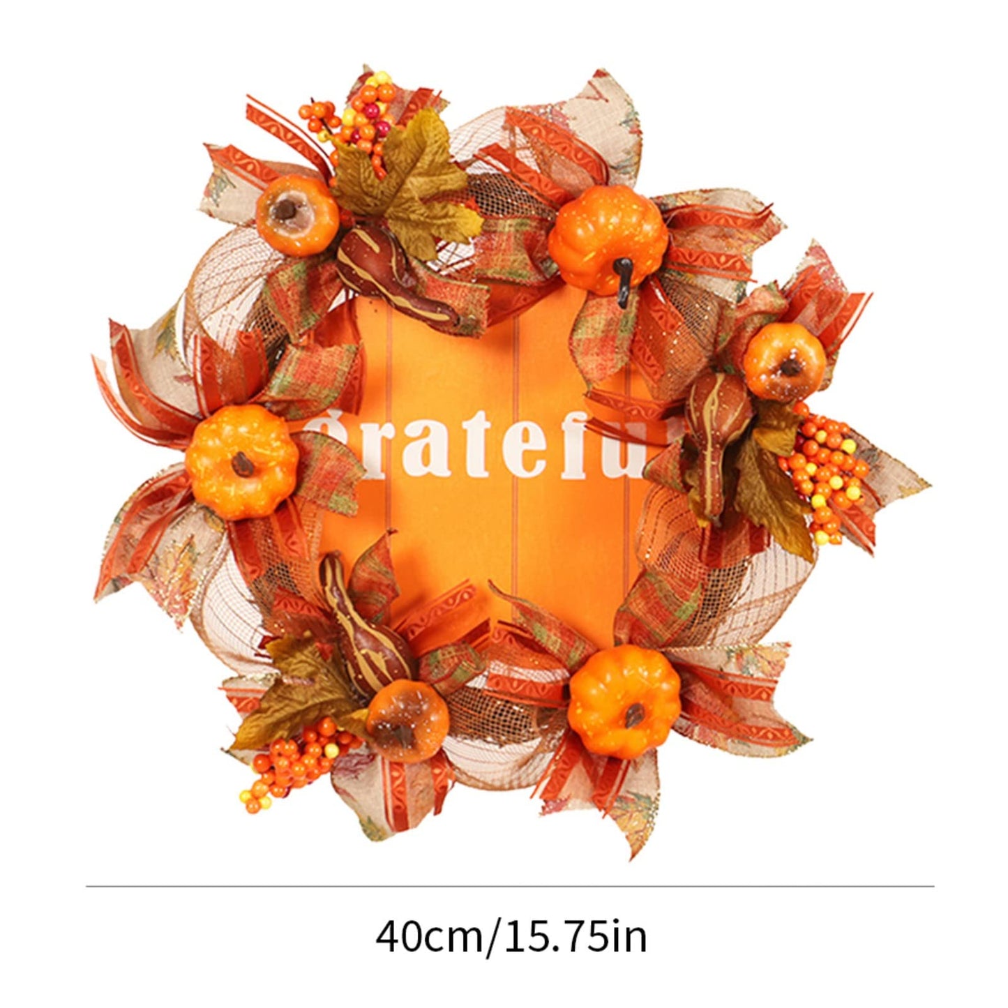 Ochine Fall Wreath Autumn Wreath Fall Decor, Pumpkin Wreath Fall Leaves Artificial Autumn Harvest Wreath with Cape Gooseberries and Berries Fall Decoration for Front Door Wall Window Home Decor