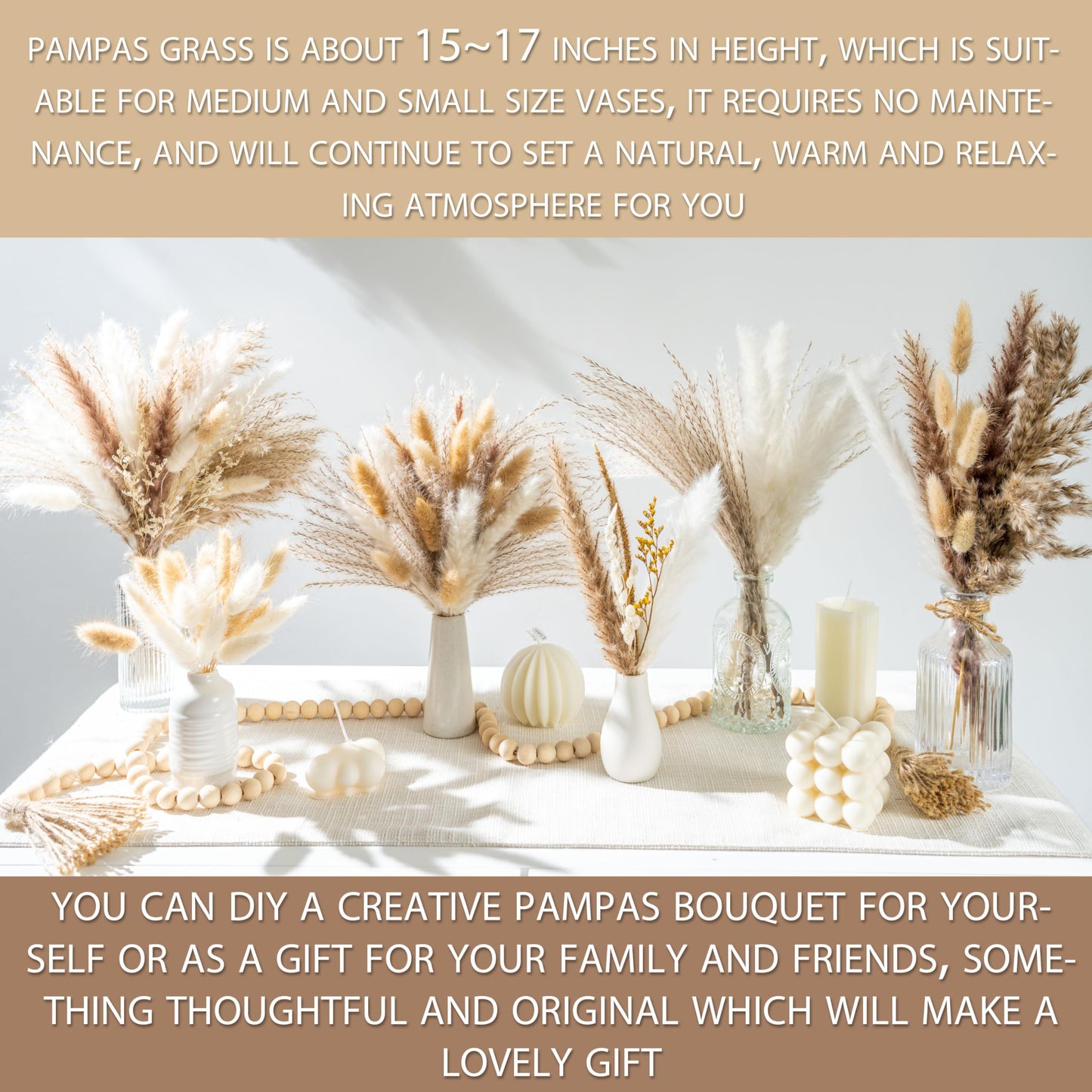 96PCS Natural Dried Pampas Grass Boho Home Decor Bouquet Phragmites Dried Flowers Bouquet for Wedding Floral Arrangements Home Decorations (96PCS)