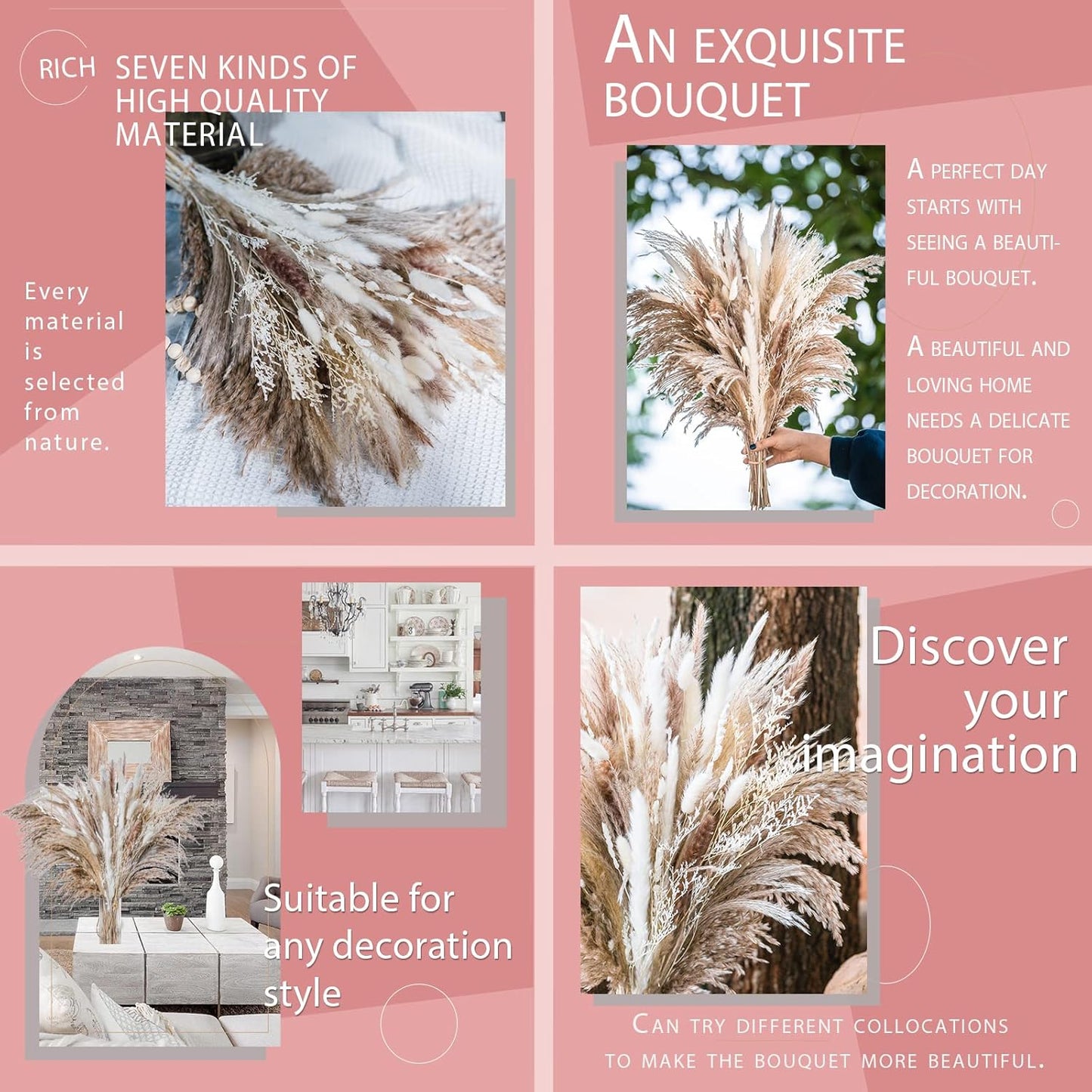 96pcs Pampas Grass + 10pcs Eucalyptus for Shower | Home Decor Boho Decor Shower Decor