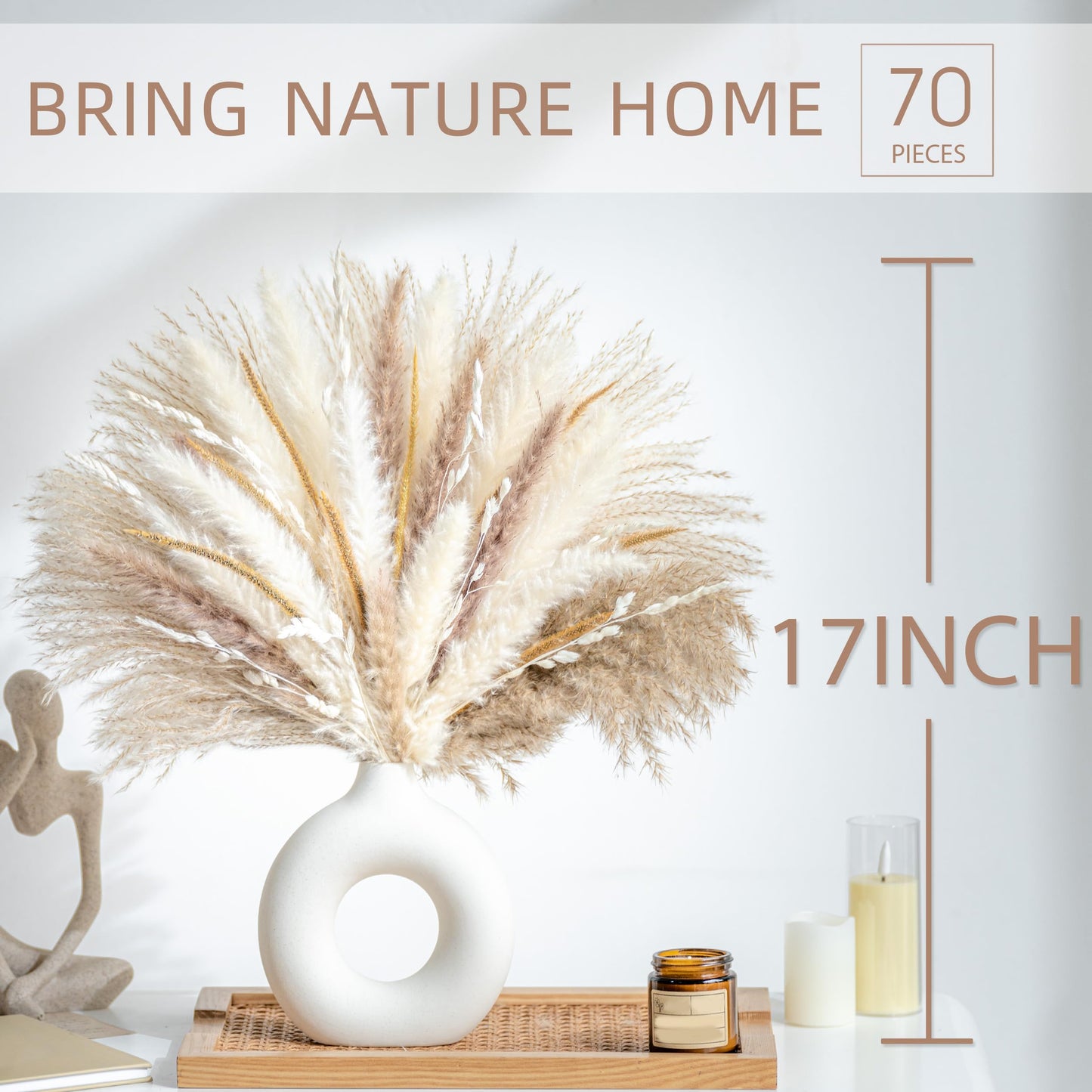 96PCS Natural Dried Pampas Grass Boho Home Decor Bouquet Phragmites Dried Flowers Bouquet for Wedding Floral Arrangements Home Decorations (96PCS)