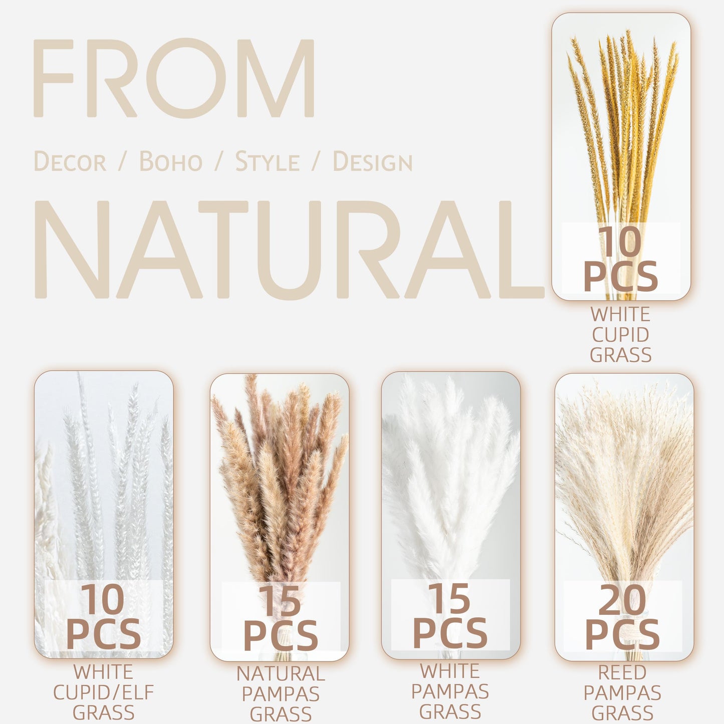 96PCS Natural Dried Pampas Grass Boho Home Decor Bouquet Phragmites Dried Flowers Bouquet for Wedding Floral Arrangements Home Decorations (96PCS)