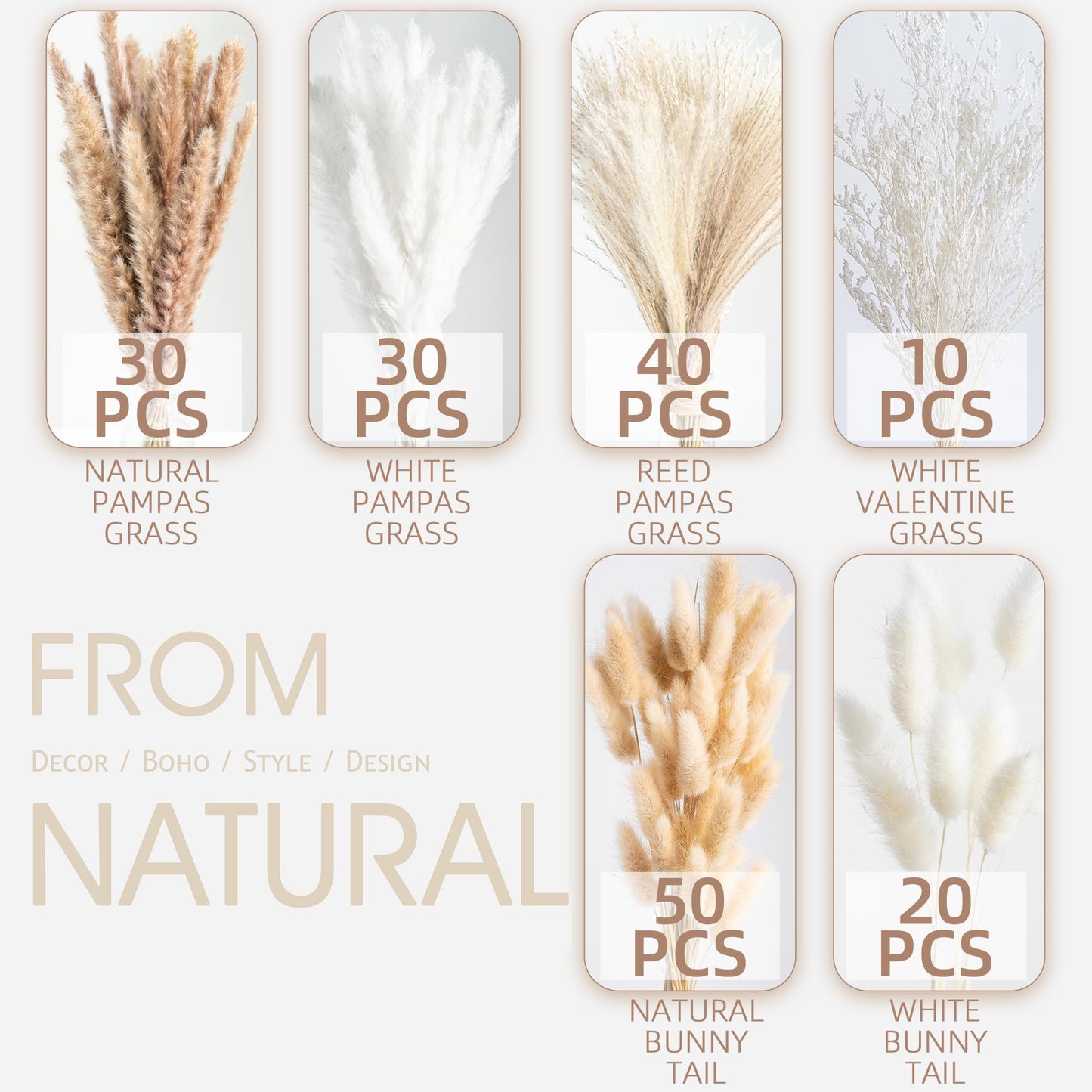 96PCS Natural Dried Pampas Grass Boho Home Decor Bouquet Phragmites Dried Flowers Bouquet for Wedding Floral Arrangements Home Decorations (96PCS)