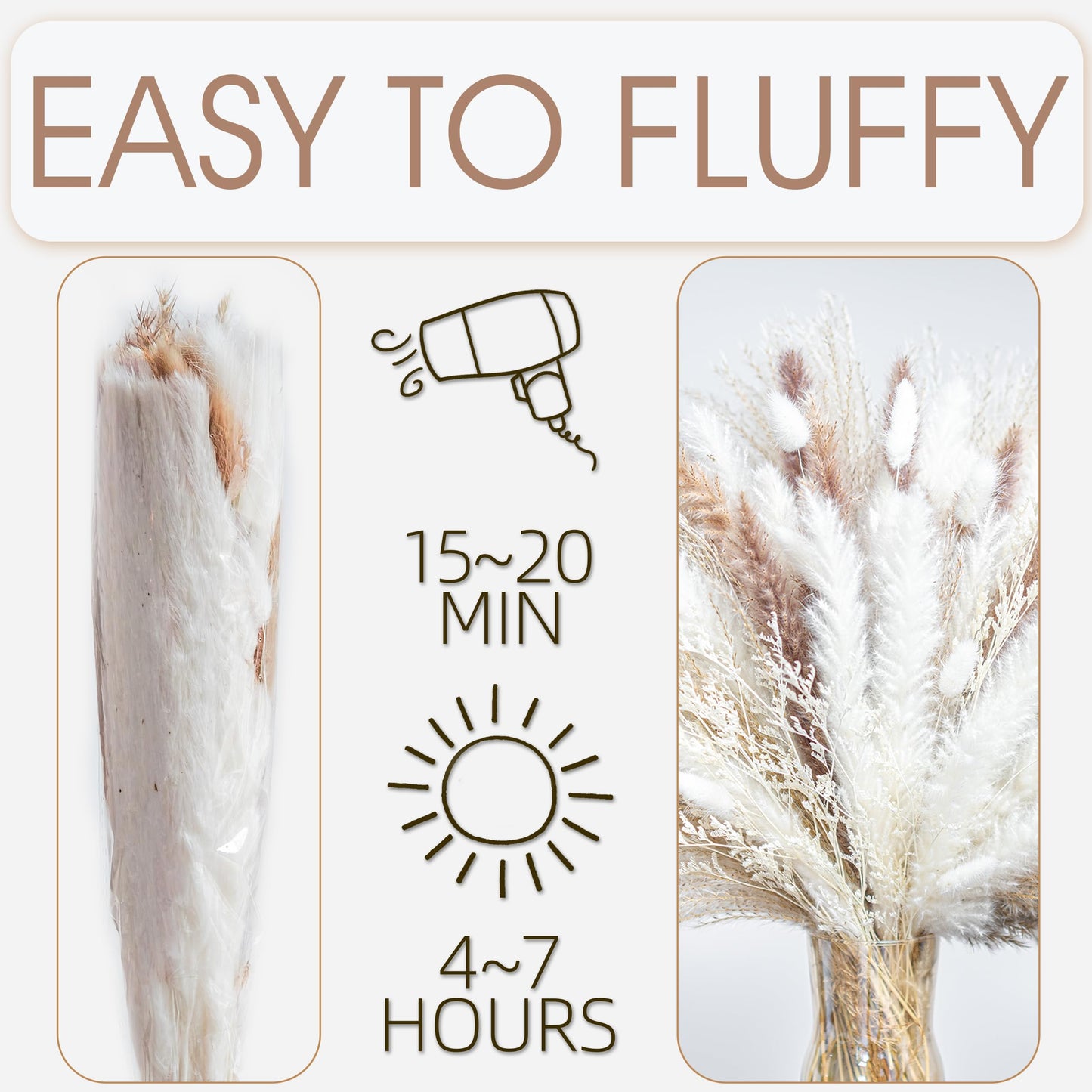 96PCS Natural Dried Pampas Grass Boho Home Decor Bouquet Phragmites Dried Flowers Bouquet for Wedding Floral Arrangements Home Decorations (96PCS)