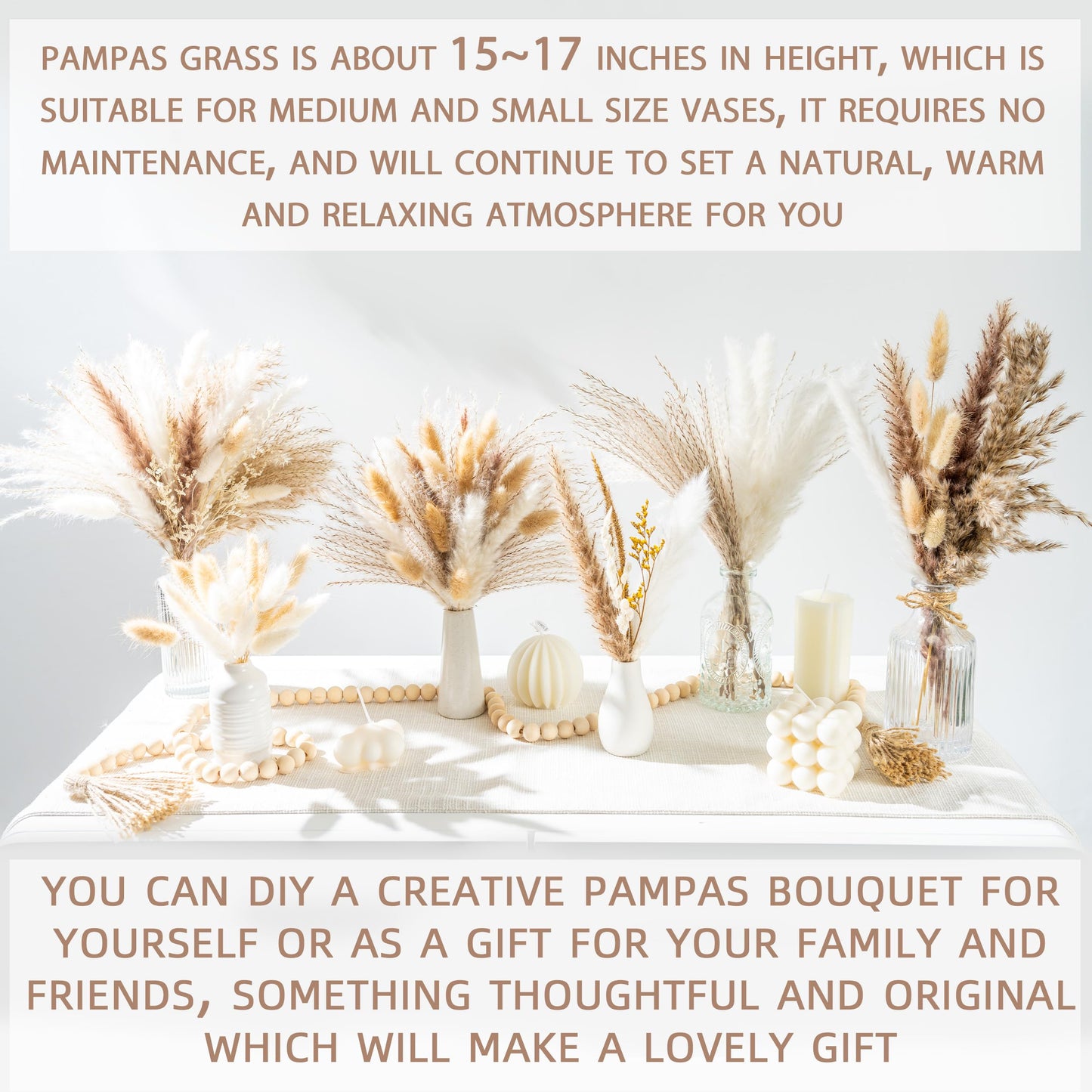 96PCS Natural Dried Pampas Grass Boho Home Decor Bouquet Phragmites Dried Flowers Bouquet for Wedding Floral Arrangements Home Decorations (96PCS)