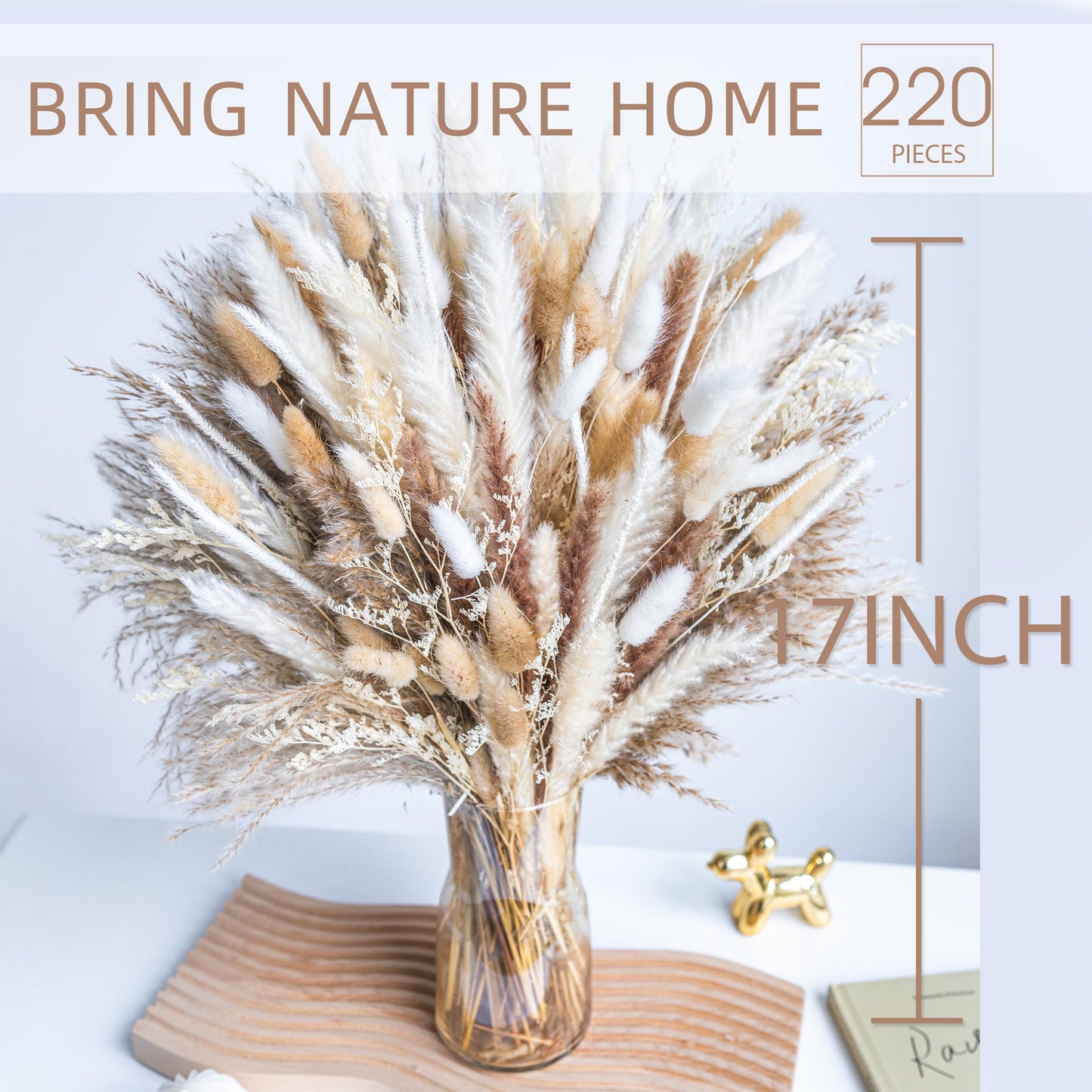 96PCS Natural Dried Pampas Grass Boho Home Decor Bouquet Phragmites Dried Flowers Bouquet for Wedding Floral Arrangements Home Decorations (96PCS)