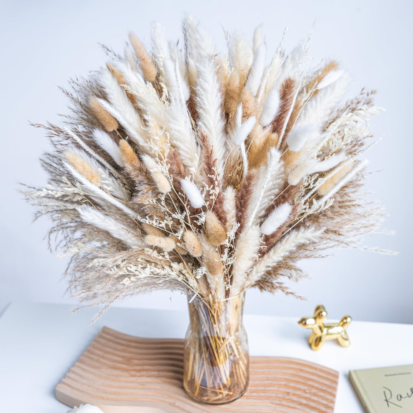 96PCS Natural Dried Pampas Grass Boho Home Decor Bouquet Phragmites Dried Flowers Bouquet for Wedding Floral Arrangements Home Decorations (96PCS)