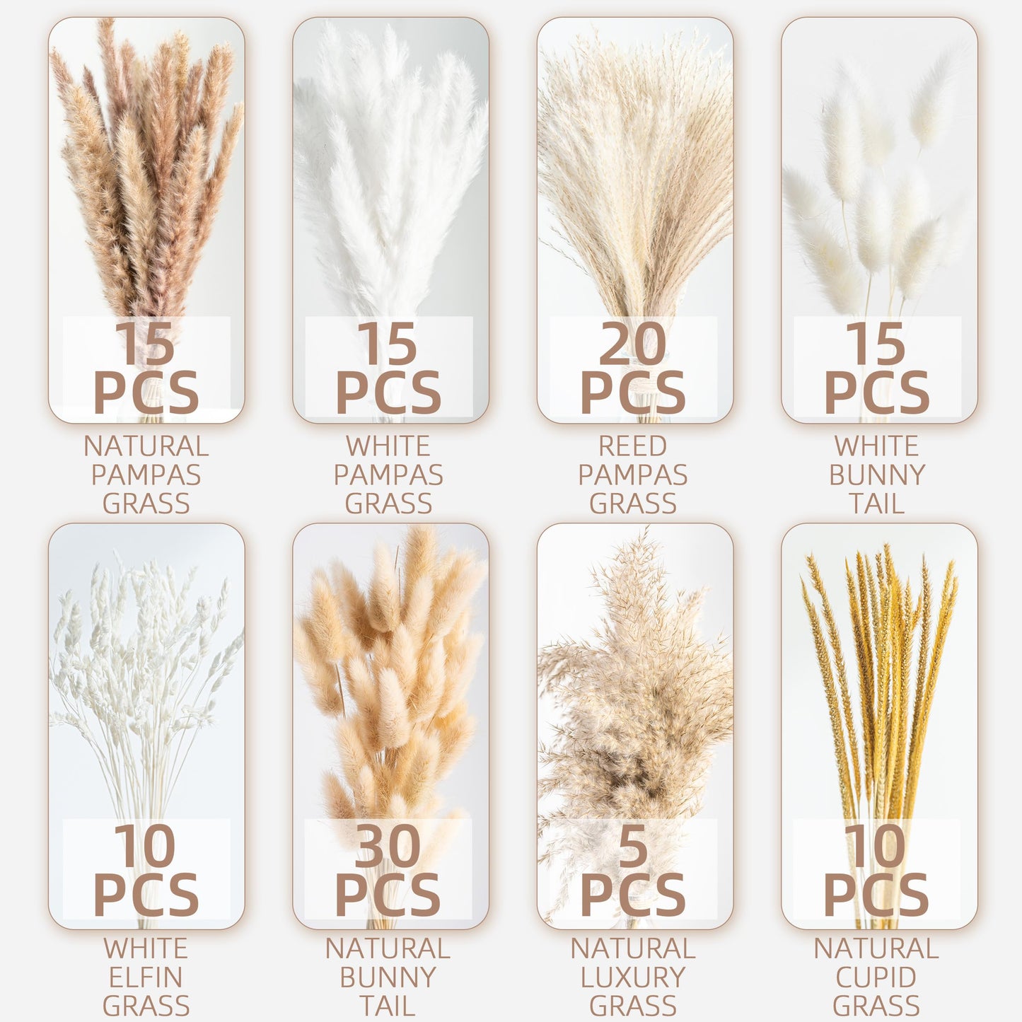 96PCS Natural Dried Pampas Grass Boho Home Decor Bouquet Phragmites Dried Flowers Bouquet for Wedding Floral Arrangements Home Decorations (96PCS)