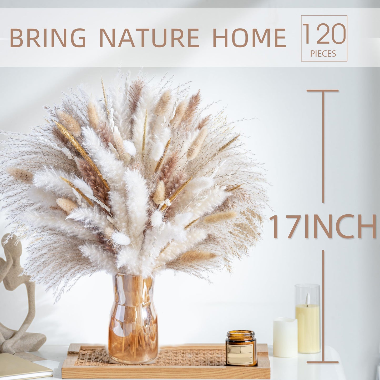 96PCS Natural Dried Pampas Grass Boho Home Decor Bouquet Phragmites Dried Flowers Bouquet for Wedding Floral Arrangements Home Decorations (96PCS)