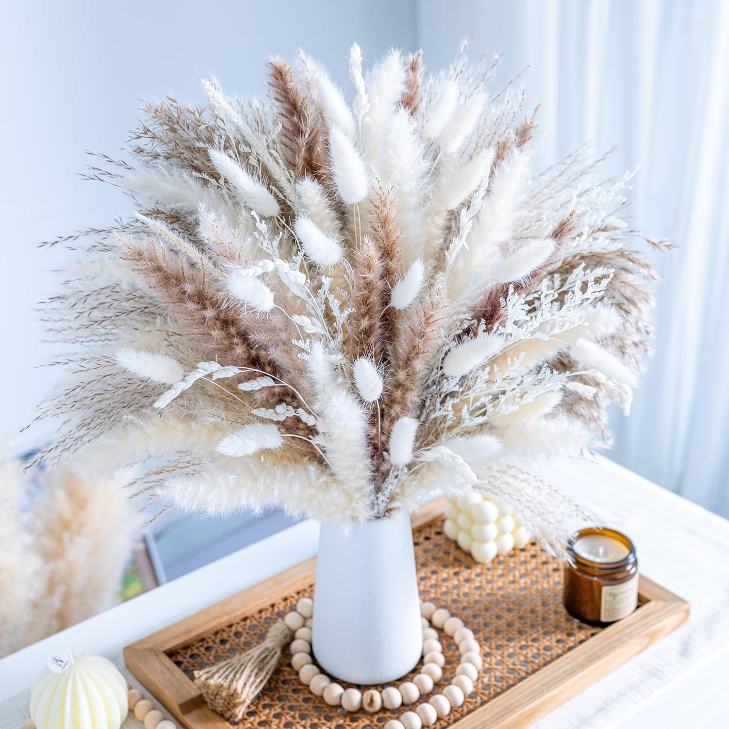 96pcs Pampas Grass + 10pcs Eucalyptus for Shower | Home Decor Boho Decor Shower Decor